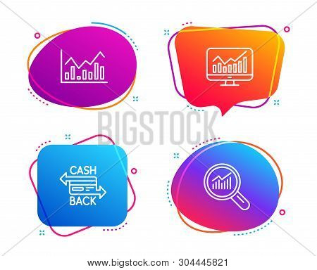 Infochart, Cashback Card And Statistics Icons Simple Set. Data Analysis Sign. Stock Exchange, Money 