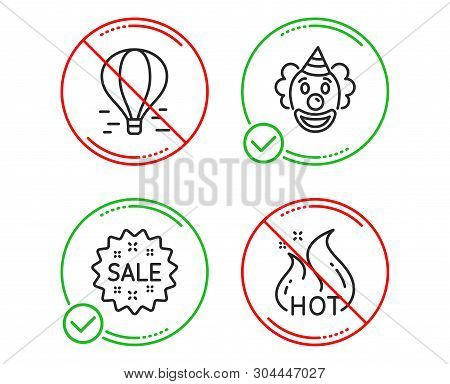Do Or Stop. Clown, Sale And Air Balloon Icons Simple Set. Hot Sale Sign. Funny Performance, Shopping