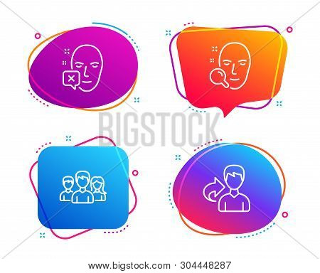 Teamwork, Face Search And Face Declined Icons Simple Set. Share Sign. Group Of Users, Find User, Ide