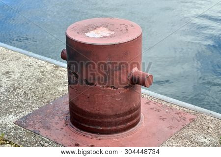Different Bollards And Technical Installations Of Vessel Traffic At The Port In Kiel Germany