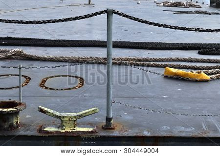 Different Bollards And Technical Installations Of Vessel Traffic At The Port In Kiel Germany