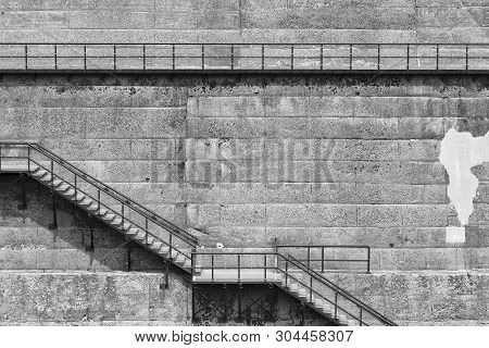 Walkway And Stairway On Dam. Building Abstract Background
