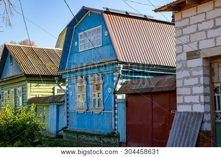 Borovsk, Russia - October 2018: Wooden House Of Traditional Architecture In The City Of Borovsk