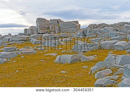 Granite Blocks In The Tundra Near Detifoss In Northern Iceland