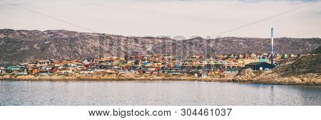 Greenland view of Ilulissat City and icefjord. Tourist destination in the actic.