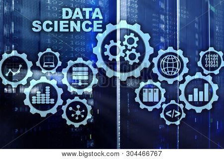 Data Science Artificial Intelligence Concept. Futuristic Supercomputer Background.