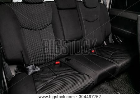 Novosibirsk, Russia - May 31, 2019:  Ssangyong Kyron,close-up Of The  Black Rear Seats. Photography 