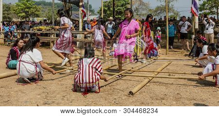 Chiang Rae, Thailand - 2019-03-13 - Sabah Murat Bamboo Dance By Skilled Girls.
