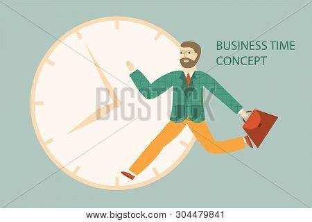 Young Businessman With Briefcase Running Fast. Business Concept. Vector Illustration.