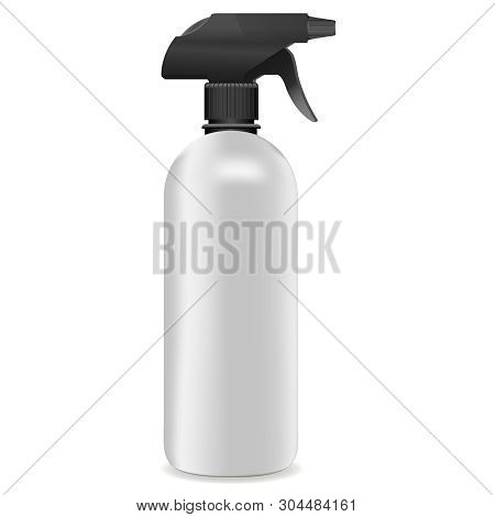 3d Realistic Vector White Plastic Or Metal Spray Bottle With Black Cup Isolated On White Background.