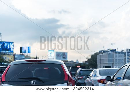 Cars On Busy Road In The City With Traffic Jam