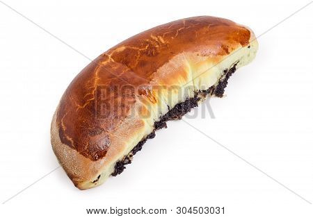 Whole Homemade Pie With Sweet Crushed Poppy Seed Filling On A White Background