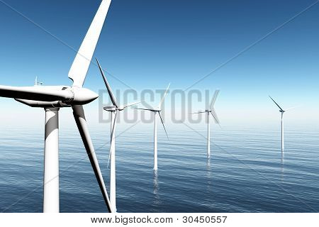 Windfarm ในสร้างภาพ 3D ของทะเล