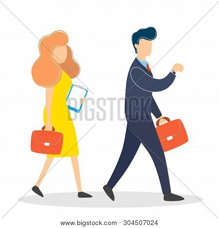 Man And Woman Couple In The Suit Going To The Work