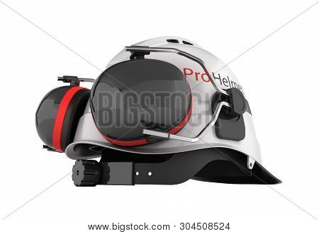 Hard Hat Safety Halmet With Earmuffs Isolated On White Background 3d Without Shadow
