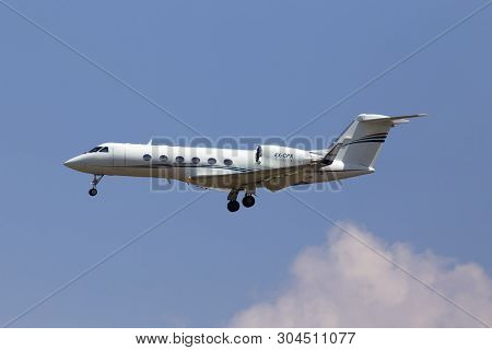 Borispol, Ukraine - May 25, 2018: 4x-cpx Gulfstream Ivsp Arkia Israeli Airlines Aircraft On The Blue