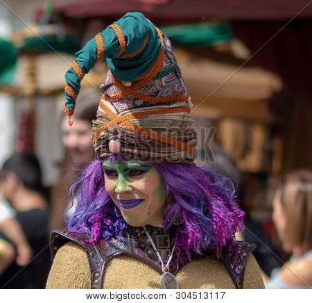 May 01, 2019 City Of El Alamo, Guadalajara, Spain, Medieval Market. The Inhabitants Of The City Of E