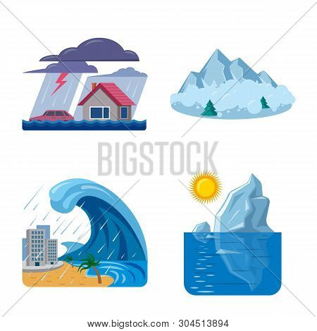 Vector Illustration Of Natural And Disaster Sign. Set Of Natural And Risk Stock Symbol For Web.