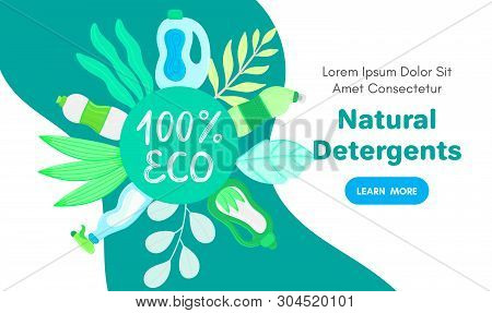 Vector Background With Eco Friendly Household Cleaning Supplies. Natural Detergents. Landing Page Te
