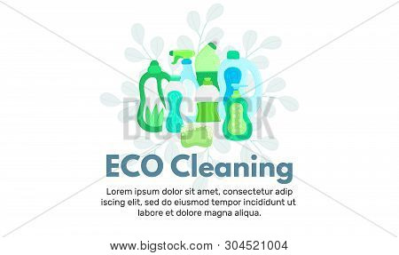 Vector Background With Eco Friendly Household Cleaning Supplies. Natural Detergents. Landing Page Te