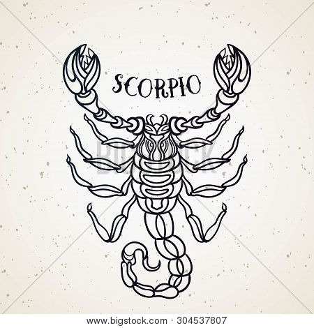Beautiful Line Art Filigree Zodiac Symbol. Black Sign On Vintage Background.elegant Jewelry Tattoo.e