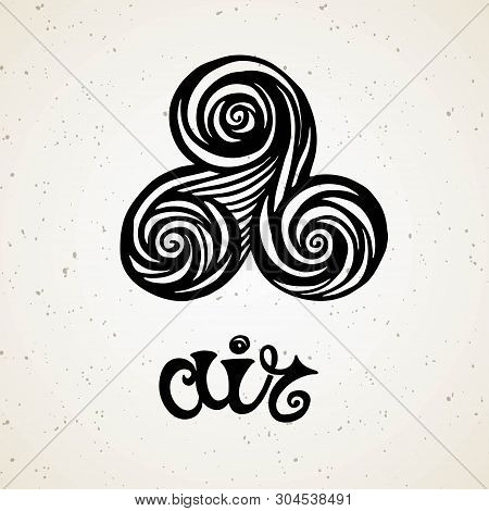 Beautiful Line Art Filigree Zodiac Symbol Of Element. Black Sign On Vintage Background.elegant Jewel