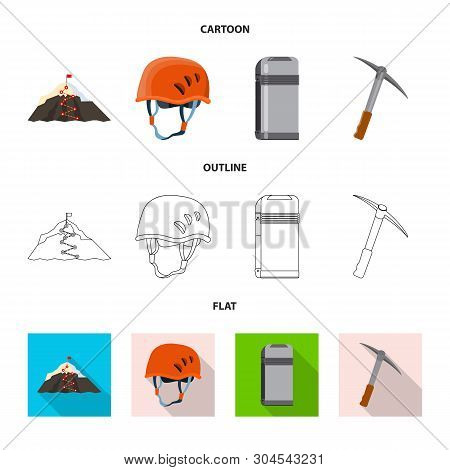 Vector Design Of Mountaineering And Peak Sign. Collection Of Mountaineering And Camp Vector Icon For