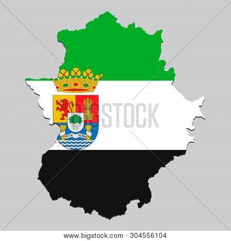 Map Of Extremadura Is A State Spain With Flag. Vector Illustration