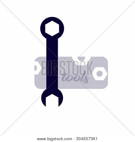 Vector Tool Icon With Spanner And Nuts. Logo Mockup For A Car Repair Shop