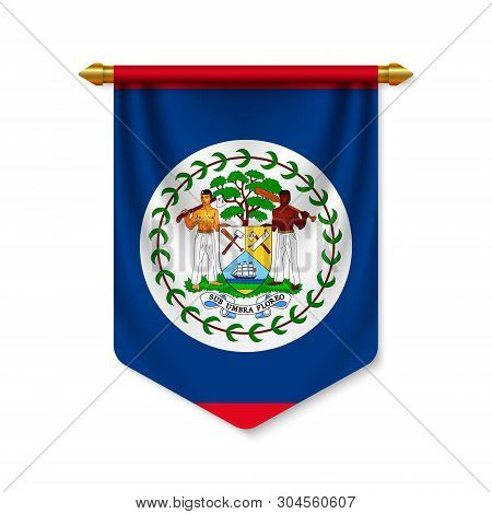 3d Realistic Pennant With Flag Of Belize. Vector Illustration
