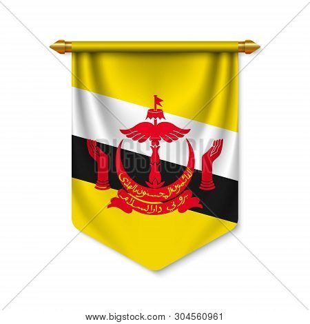 3d Realistic Pennant With Flag Of Brunei. Vector Illustration