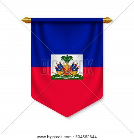 3d Realistic Pennant With Flag Of Haiti. Vector Illustration