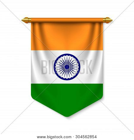 3d Realistic Pennant With Flag Of India. Vector Illustration