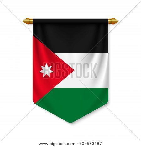 3d Realistic Pennant With Flag Of Jordan. Vector Illustration