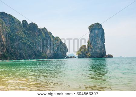 Tropical Lanscape With Beach And Mountains
