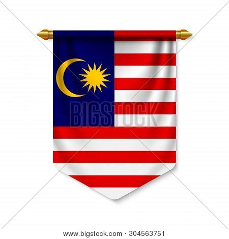 3d Realistic Pennant With Flag Of Malaysia. Vector Illustration