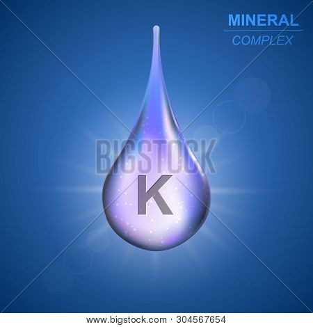 Kalium Mineral Shining Blue Drop Icon .mineral Complex Background