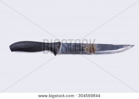 Rusty Old Knife With Rubber Handle. Antique Handle Knife Isolated On White Background.