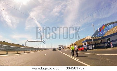 Traffic Police Post Before Arrival On The Crimean Bridge