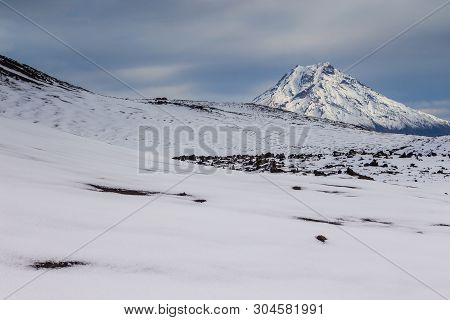 Snow- Capped Mount Bolshaya Udina, Volcanic Massive, One Of The Volcanic Complex On The Kamchatka Pe
