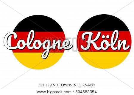 Circle Button Icon With National Flag Of Germany With Black, Red And Yellow Colors And Inscription O