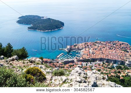 View From Mount Sdr To Otok Lokrum, A Small Island Near Dubrovnik Croatia