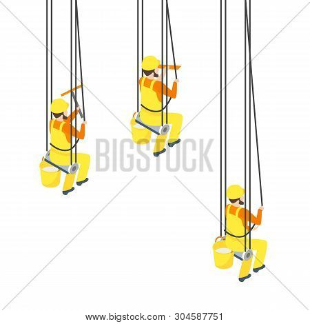 Cleaning Professional Worker Washed Set 3d Isometric View. Vector