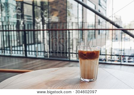 Iced Coffee Latte In Coffee Shop In Shopping Mall.