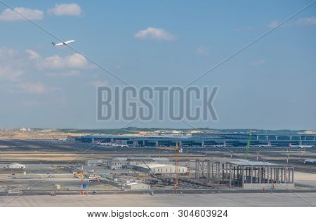 Istanbul, Turkey - 25 May 2019:  Aerial View Of Main Terminal And Gates Of New Istanbul Airport Know
