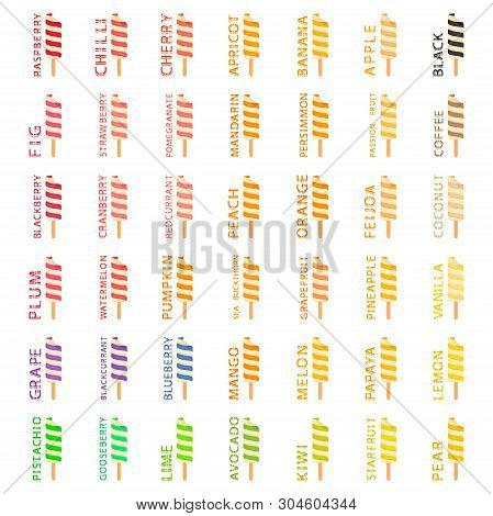 Big Colorful Set Different Types Natural Ice Cream, Structure Icecream Various Size. Icecream Consis