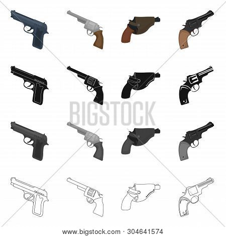 Vector Illustration Of Revolver And Pistol Sign. Set Of Revolver And Trigger Stock Vector Illustrati