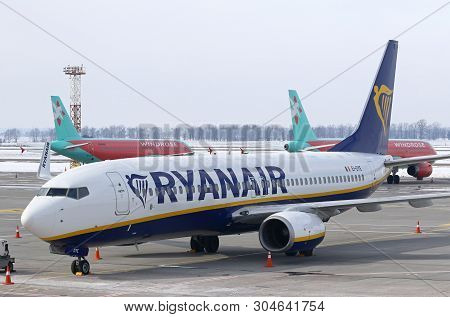 Boryspil, Ukraine - March 23, 2018: The First Ryanair Plane Landed At Kyiv Boryspil Airport. On This