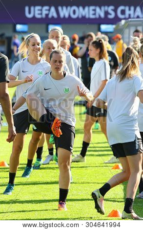 Kyiv, Ukraine - May 23, 2018: Vfl Wolfsburg Players In Action During Training Session Before Uefa Wo