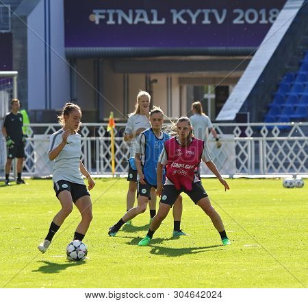 Kyiv, Ukraine - May 23, 2018: Vfl Wolfsburg Players In Action During Training Session Before Uefa Wo